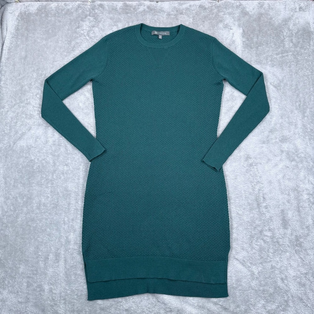 Title Nine Merino Wool Knit Waffle Sweater Dress Womens Small Long Sleeve Green